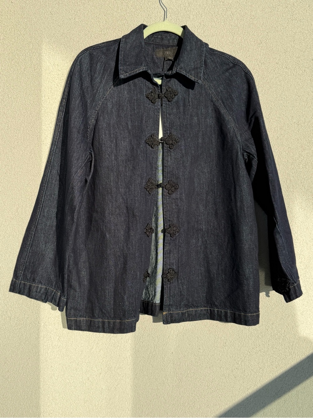 Zara Dark Blue Denim Jacket with Decorative Frog Closures